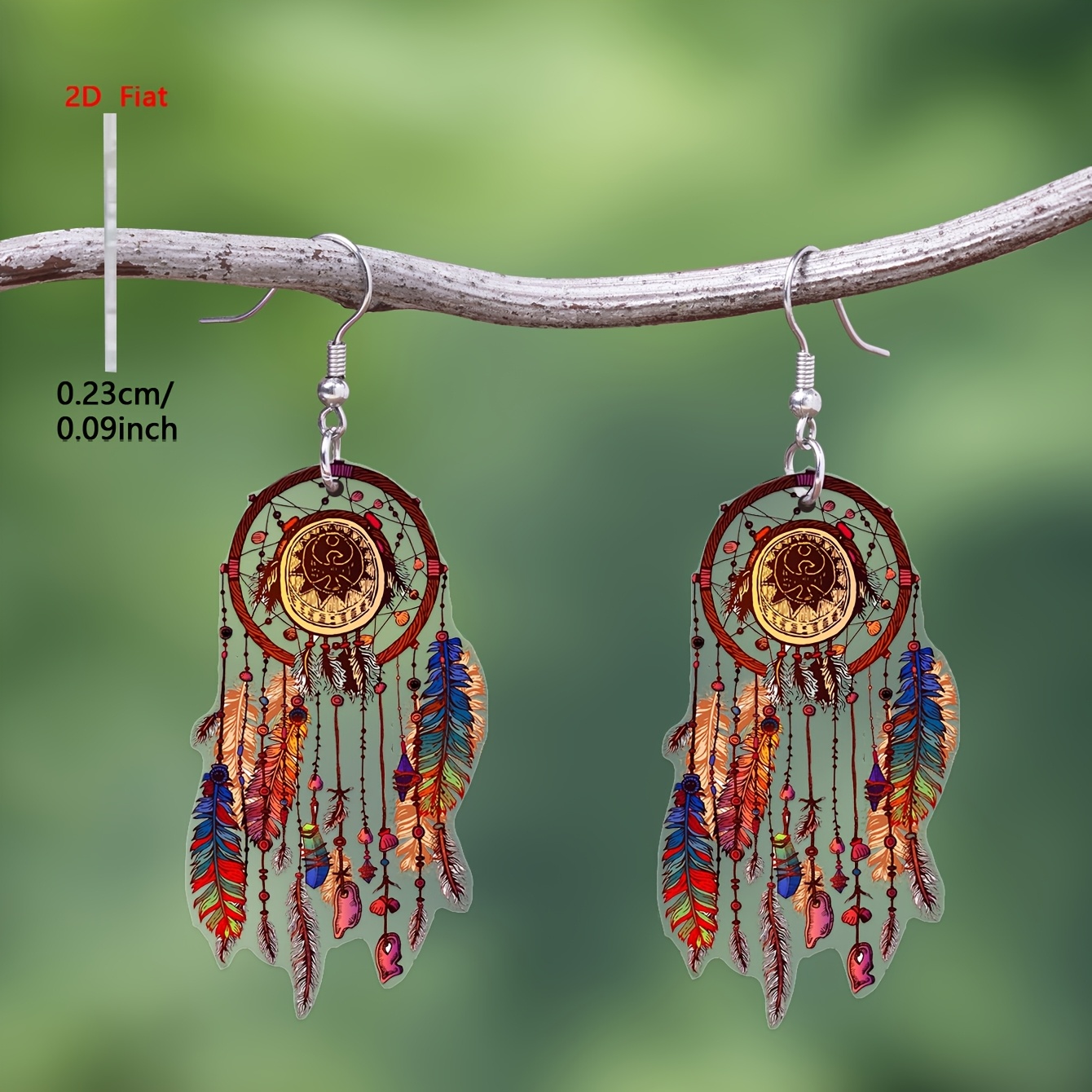 2D Flat Vintage Cartoon Feather Acrylic Pendant Earrings